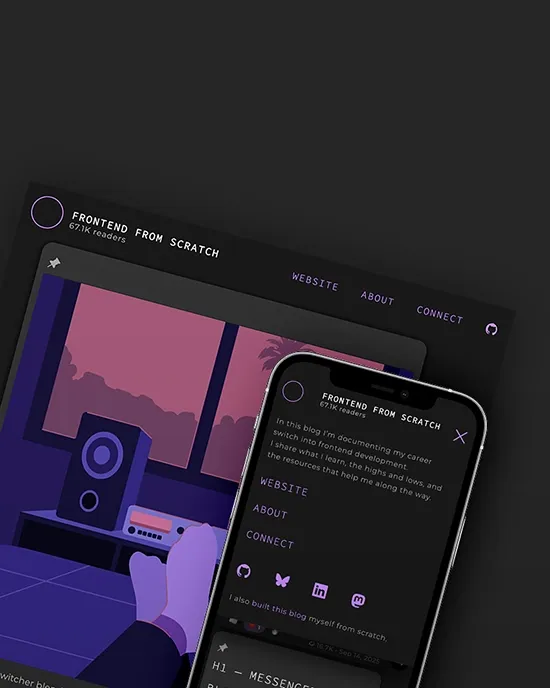Messenger-like blog with infinite scroll, local storage for reactions, and hash-based navigation